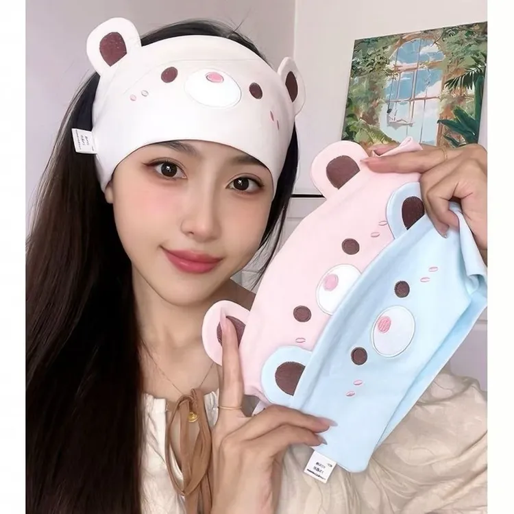 洗脸月子发带可爱害羞熊束发带加宽加大高弹薄款防风保暖发饰批