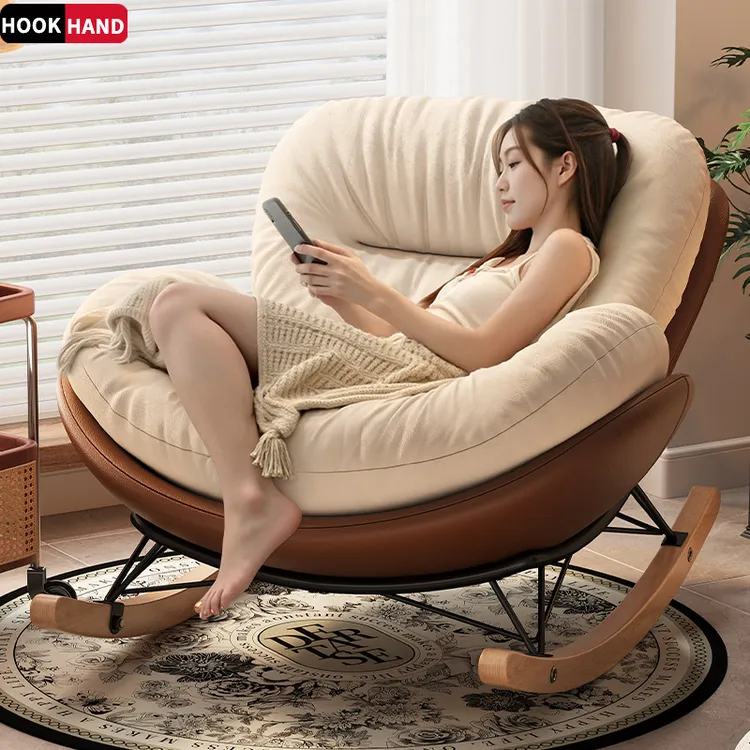 蛋壳摇摇椅晒太阳懒人家用可躺睡布艺沙发休闲摇椅阳台躺椅一件起