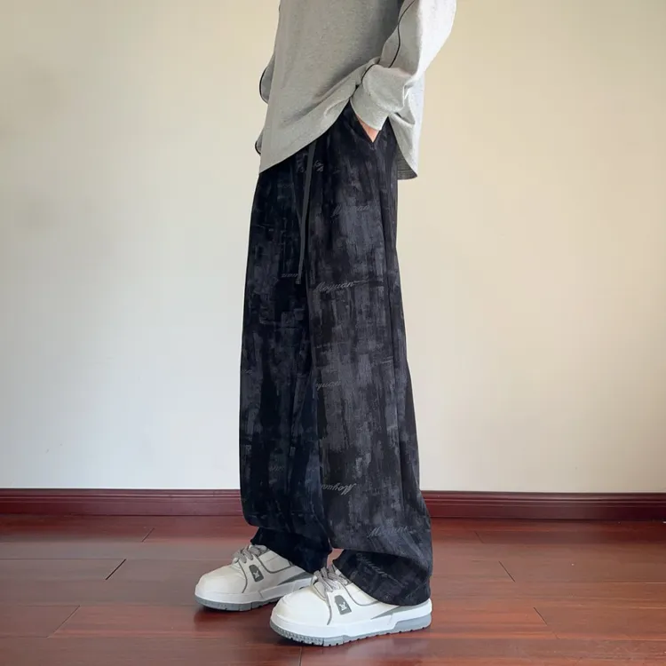 引创美式扎染爆款长裤子男款秋季痞帅男裤直筒阔腿裤宽松运动裤