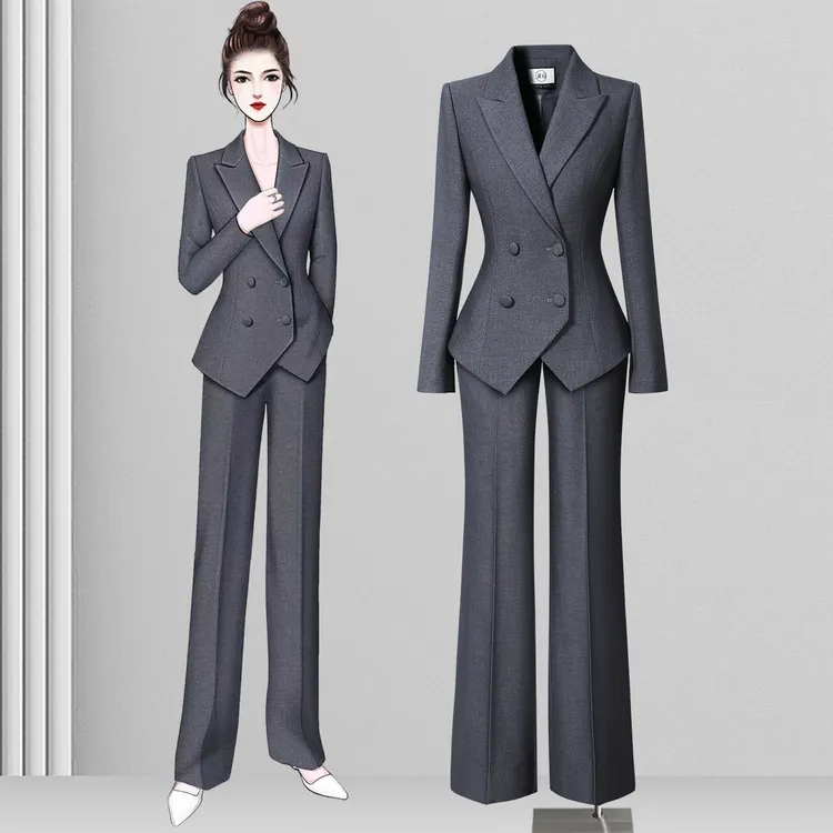 高端灰色西装外套女秋冬高级西服套装职业气质酒店经理正装工作服