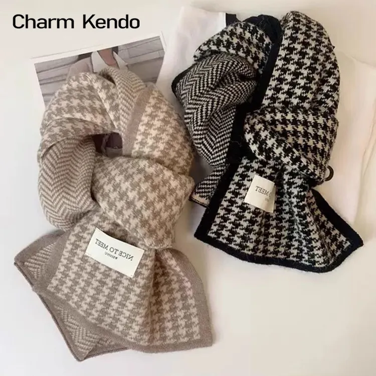 Charm Kendo围巾女冬季2025新款千鸟格针织保暖生日礼物围脖披肩