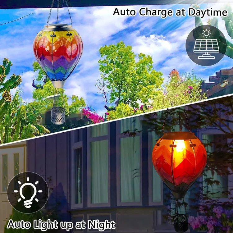 庭院大号热气球太阳能灯琉璃夜灯客厅户外灯饰客厅挂灯23x23x74cm