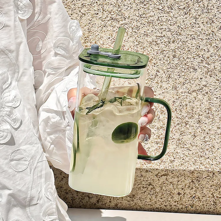 网红新款水杯大容量高硼硅玻璃杯子夏天ins高颜值饮料咖啡吸管杯