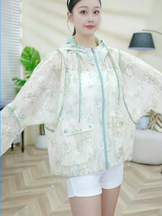 纳米冰丝印花欧货薄款透气防晒服女2025夏季宽松速干防紫外线百搭