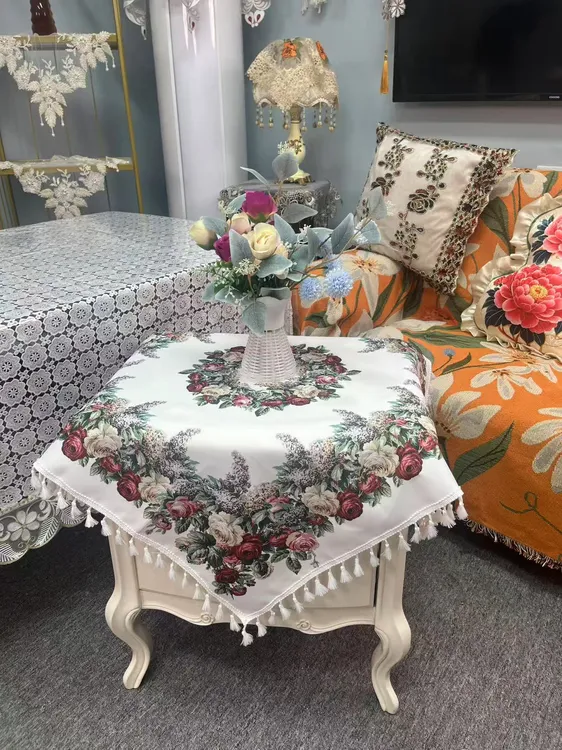 （全包邮）（90*90）法式浪漫风情玫瑰花薰衣草民族风复古欧式茶几布