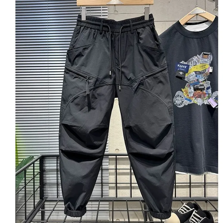 春秋新款工装裤男时尚宽松户外速干机能黑色束脚裤潮牌舒适哈伦裤