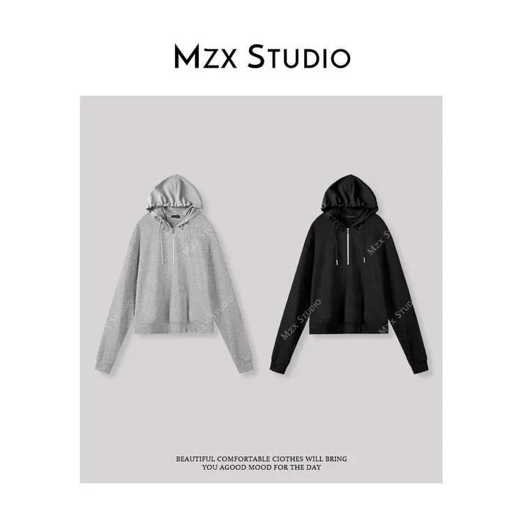 MZX 春季半拉链抽绳连帽套头卫衣SY7317-Y