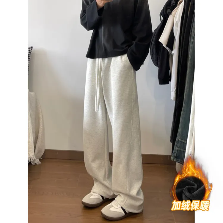 美式弯刀卫裤加绒加厚男款秋冬潮牌运动休闲裤重磅保暖垂感直筒裤