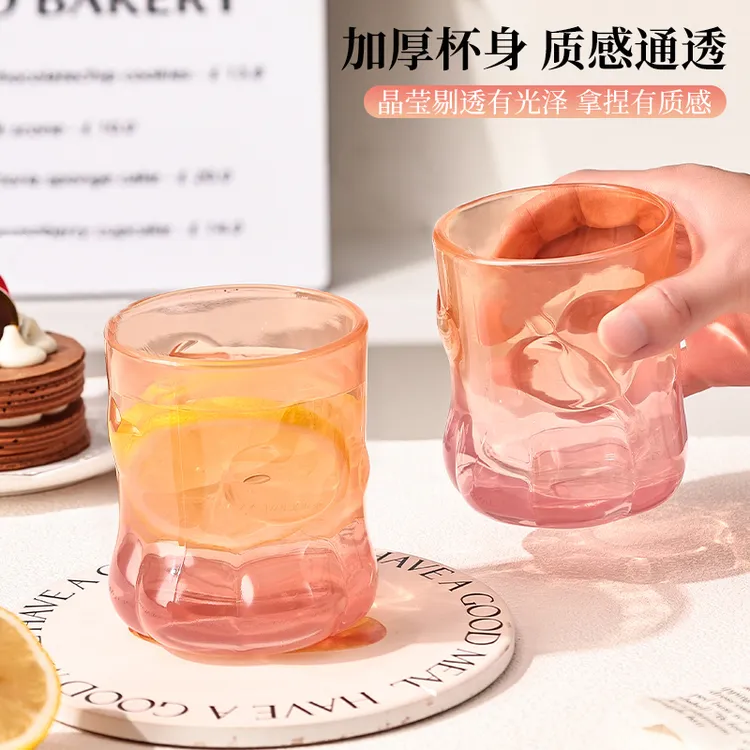ins风高颜值玻璃水杯吸管杯牛奶咖啡杯果汁杯沪上阿姨同款杯猫爪