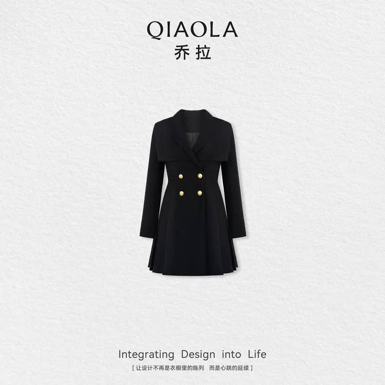 QIAOLA/乔拉【佩枪朱丽叶】秋冬时尚双排扣显瘦百搭高级连衣裙