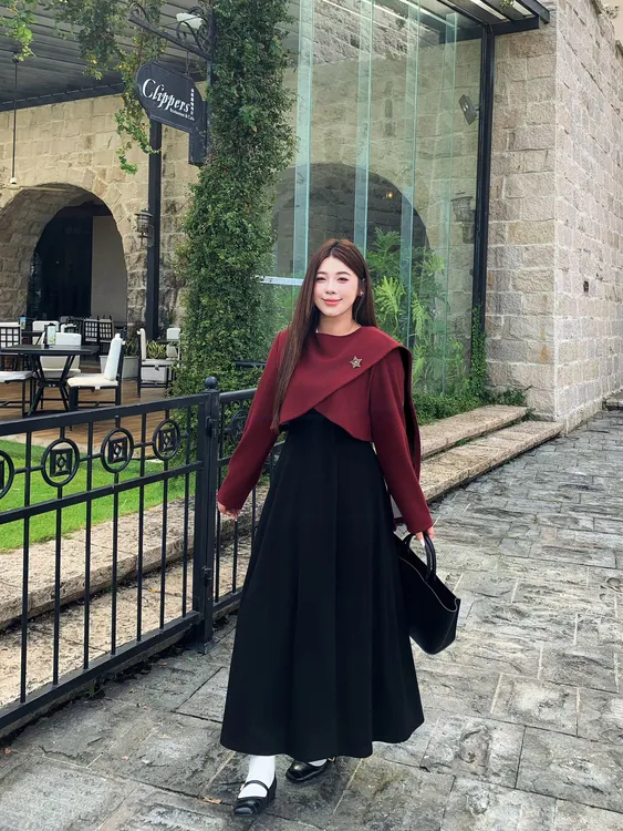 月半鱼【晴方好】法式复古不规则秋冬加厚磨毛披肩长款百搭连衣裙