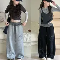 童装2025秋装新款女童休闲裤儿童裤子纯色涂鸦印花舒适直筒裤子