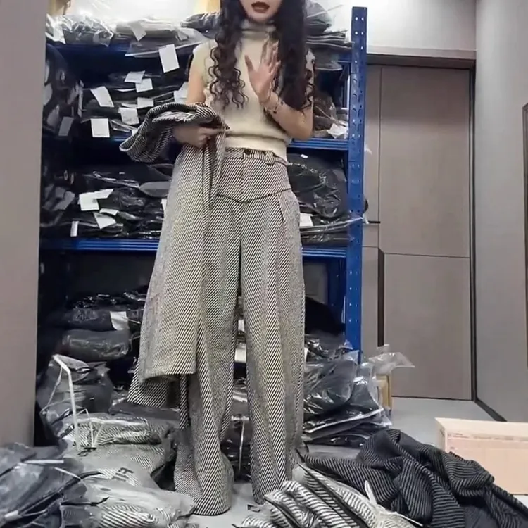 新款高领修身打底衫休闲呢子阔腿裤洋气大码女装