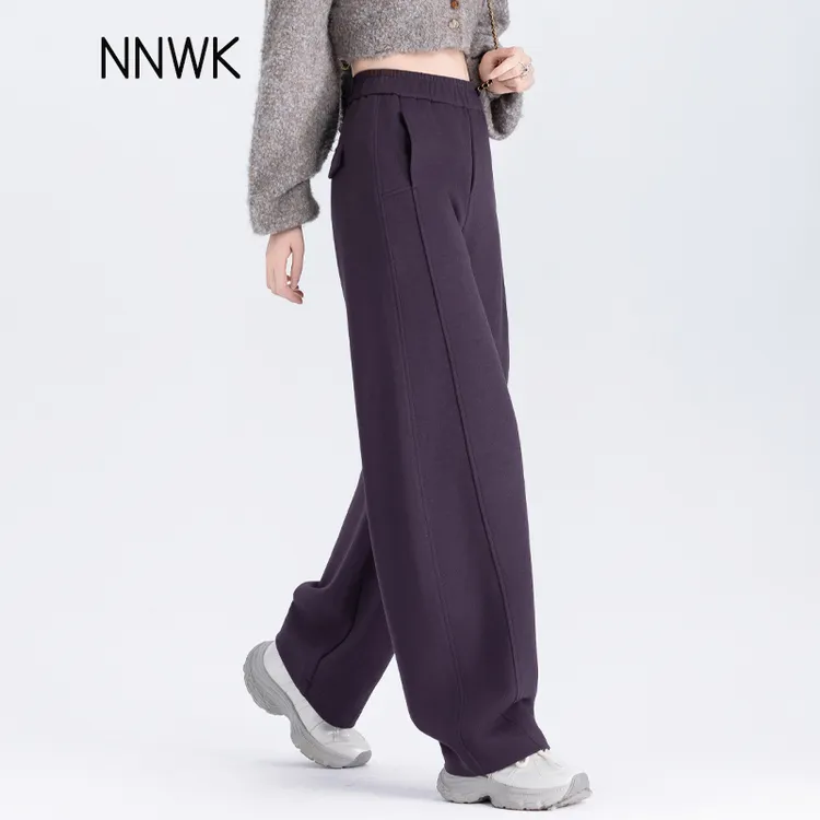 紫色羊毛裤休闲裤秋冬季慵懒风裤子女款爆款2025新款运动裤弯刀裤
