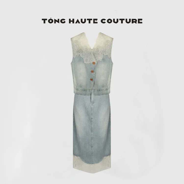 【巴洛克韵】25年春夏轻奢风欧若风设计师款高级拼接牛仔套装 YW119