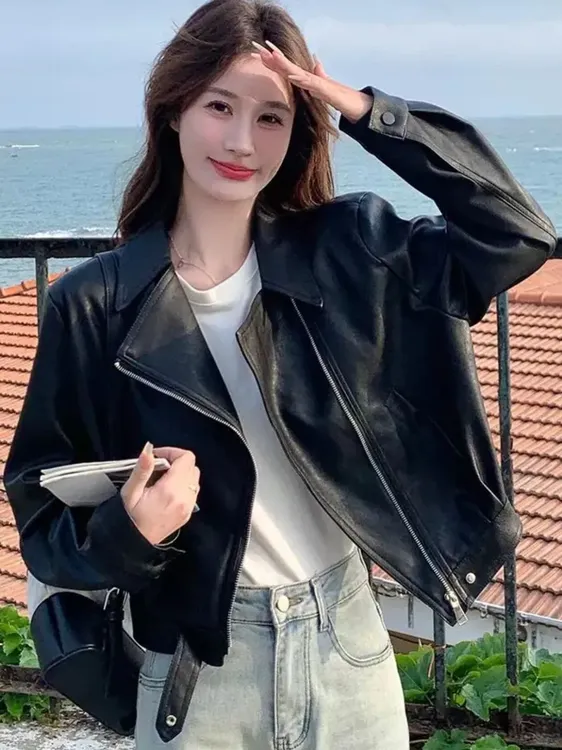 秋季现货！2025年秋新款休闲宽松显瘦时尚短款洋气百搭小皮衣2318