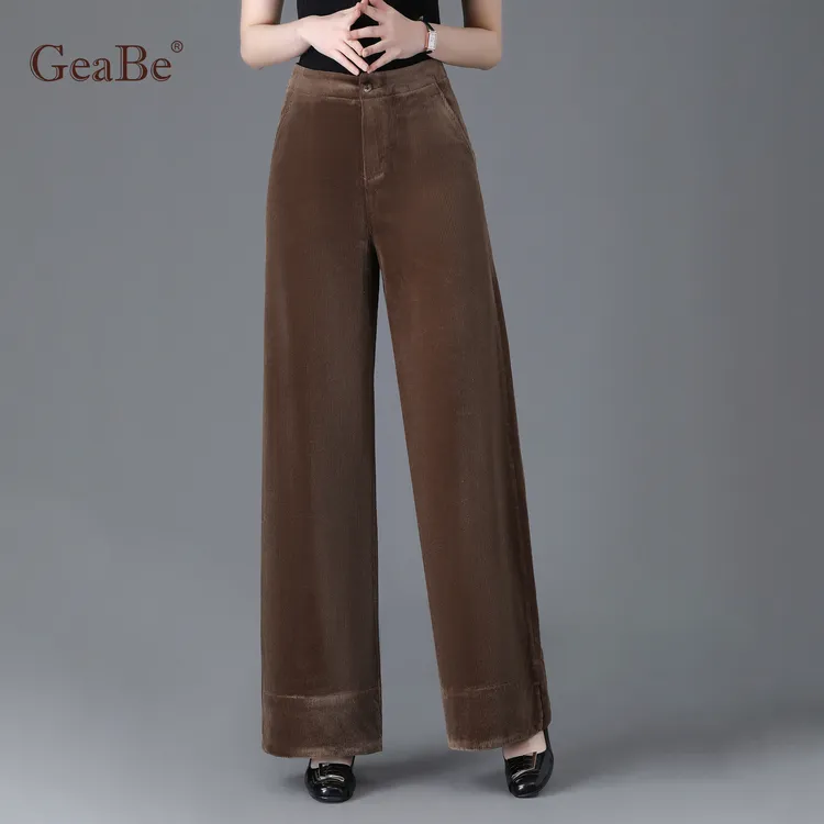 2025秋冬新款高腰显瘦灯芯绒阔腿裤女高腰宽松条绒休闲女裤有大码