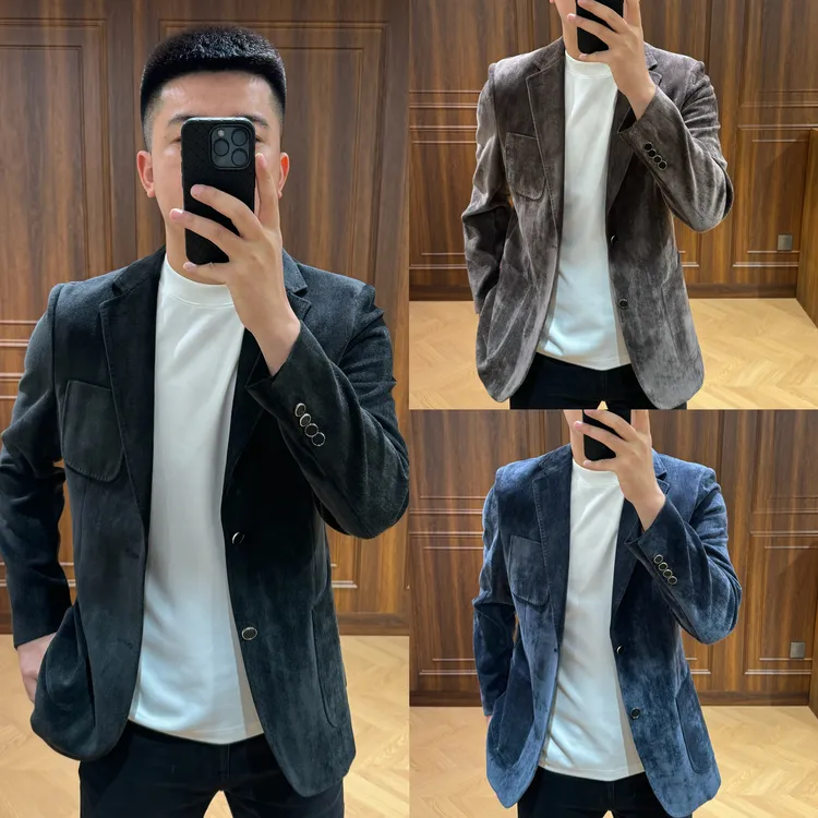 【西服】7555轻奢定制款男士秋冬「雪尼尔混纺」休闲西服外套