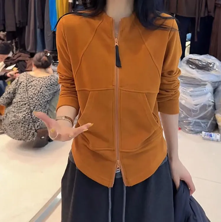 修身型拉链女常规款薄款秋季卫衣秋时尚休闲简约#7835