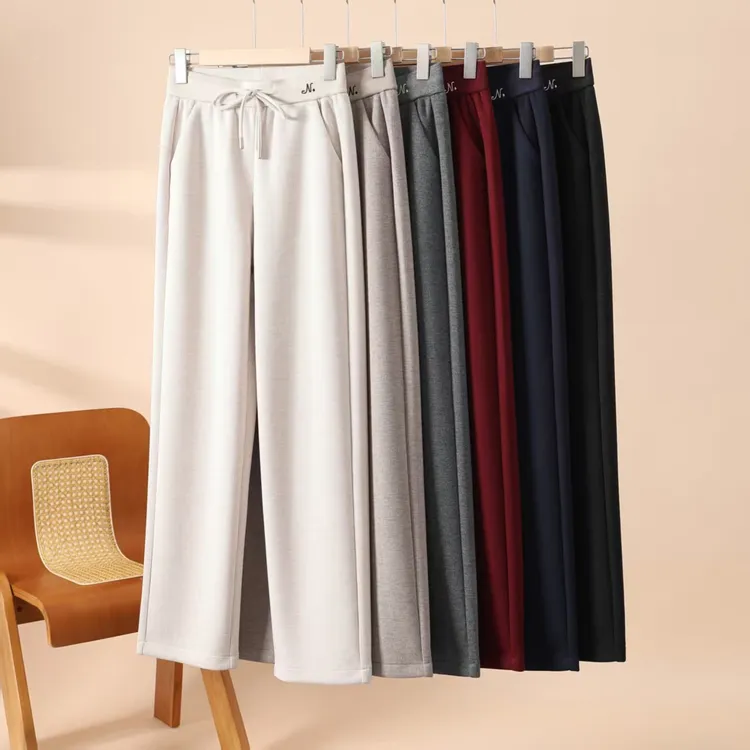 加厚不加绒天丝羊毛呢窄版高腰直筒裤宽松版型弹力