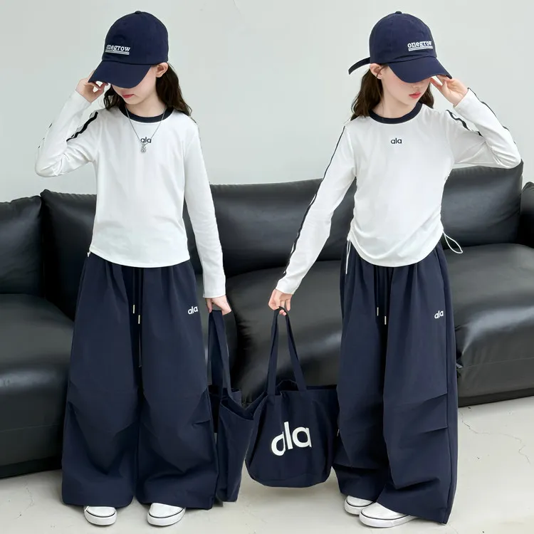 2025新款秋季女童潮流阔腿裤洋气儿童长袖上衣包包三件套