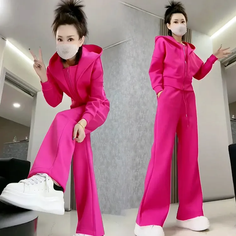 高含棉时尚休闲套装女2025春秋新款洋气减龄开衫卫衣阔腿裤两件套