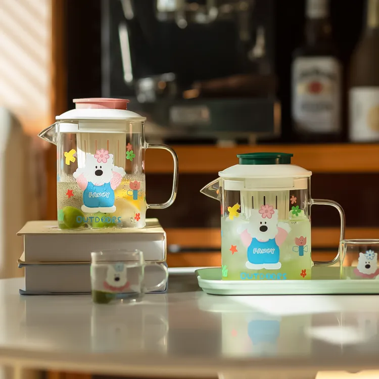 BFHOME夏季玻璃冷水壶凉水杯耐高温家用带盖大容量茶水分离把手杯