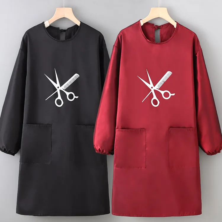 理发店围裙罩衣防水防油染发工作服不沾发理发师长袖反穿男士加大