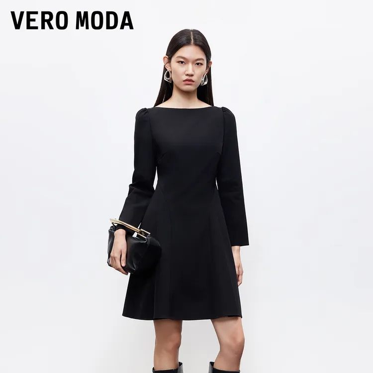 Vero Moda连衣裙女2026春季新款泡泡袖A字收腰小黑裙百搭显瘦高级