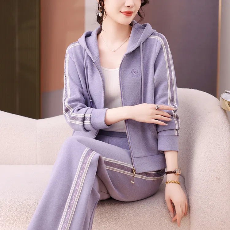 运动服套装女春秋季2025新款时尚洋气减龄宽松连帽卫衣休闲两件套