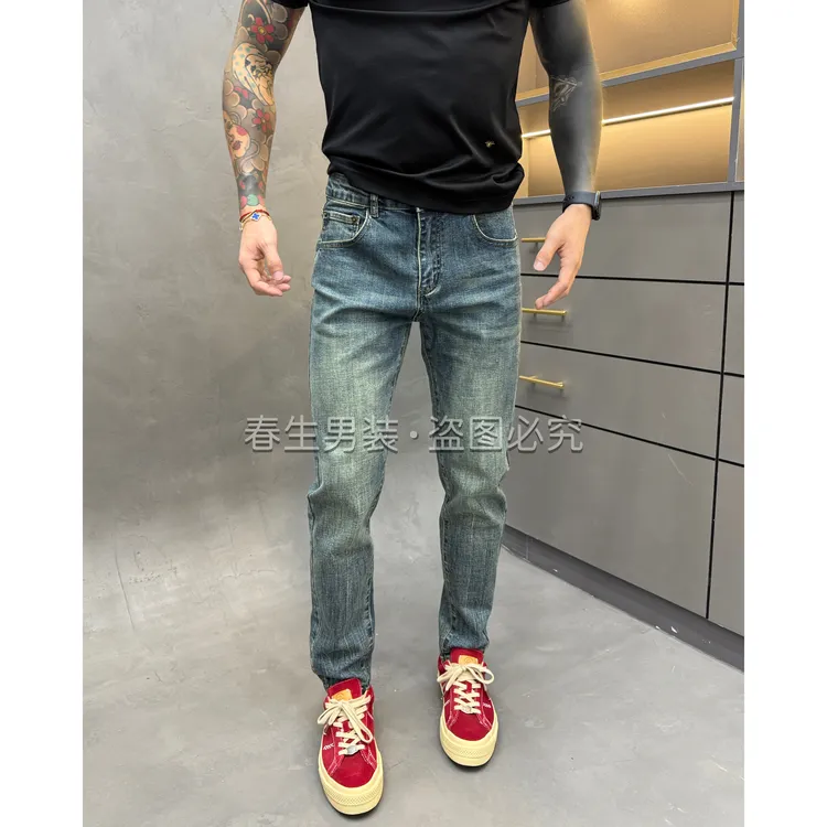 2025早秋新款时尚休闲百搭净版弹力修身小直筒男士牛仔裤7935