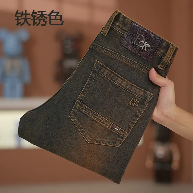 铁锈色牛仔裤男士2025秋季新款免烫抗皱欧货复古水洗修身直筒长裤
