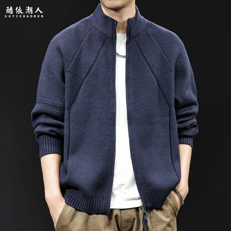 柔软半高领针织开衫毛衣外套男2025新款秋冬季新款潮休闲高端大码