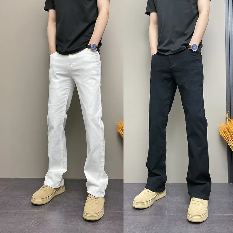 2025年秋冬季潮牌百搭痞帅修身直筒微喇叭裤青年男士休闲牛仔裤子