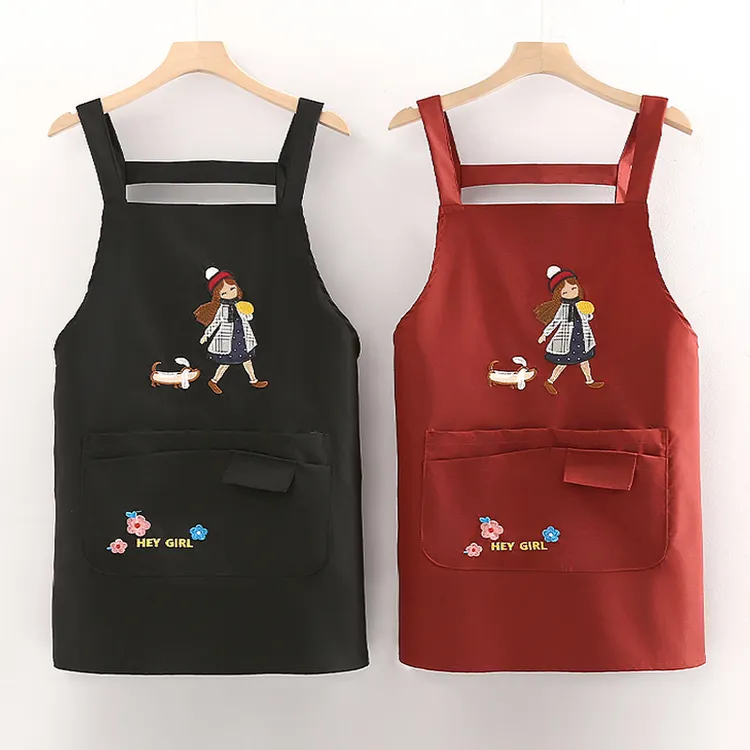 高颜值精美刺绣小个子短款背带围裙厨房专用上班餐饮防污工作服