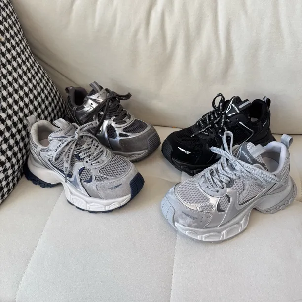 老张兄弟 25秋季女款双网厚底 基础时尚百搭休闲老爹鞋CC1103-1