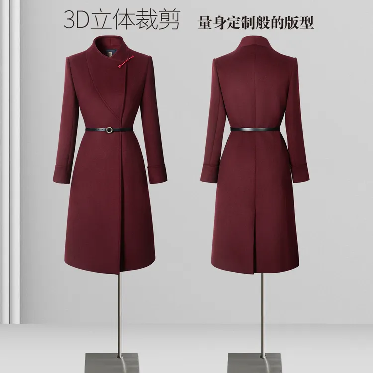 秋冬新款酒红色羊毛大衣职业装呢子外套中长款案场客服销售工作服