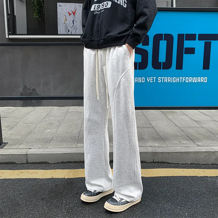 华棉320g重磅微喇裤男宽松休闲卫裤长裤子潮流高街百搭运动休闲裤