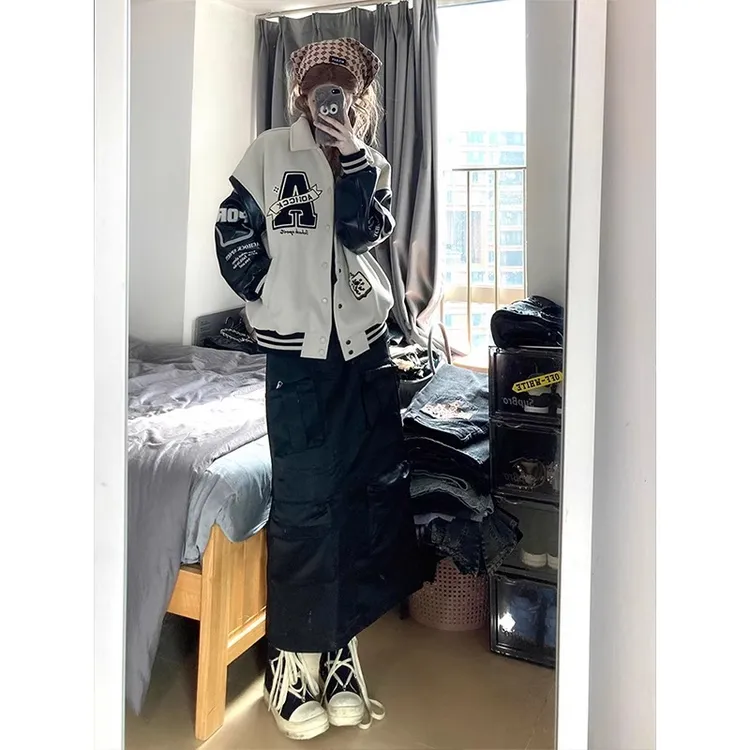 美式男女棒球服翻领刺绣棒球服外套春季新款复古情侣立领夹克外套
