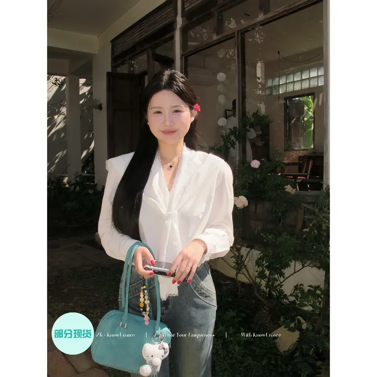 知葵微胖定制【现货-轻巧春日】春夏边海军领韩系衬衫12244CS7705