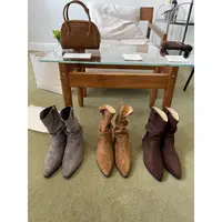 J-918-3#米町#韩系ins简约方头毛绒显瘦短靴(福利)