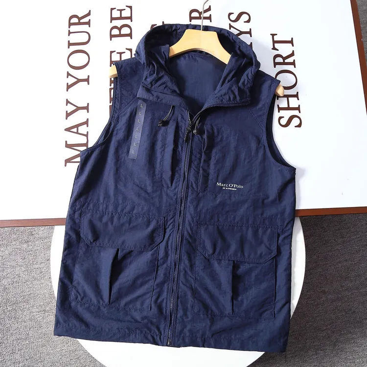 外贸欧美单四季款连帽多兜储物马甲透气防晒钓鱼摄影登山坎肩男女