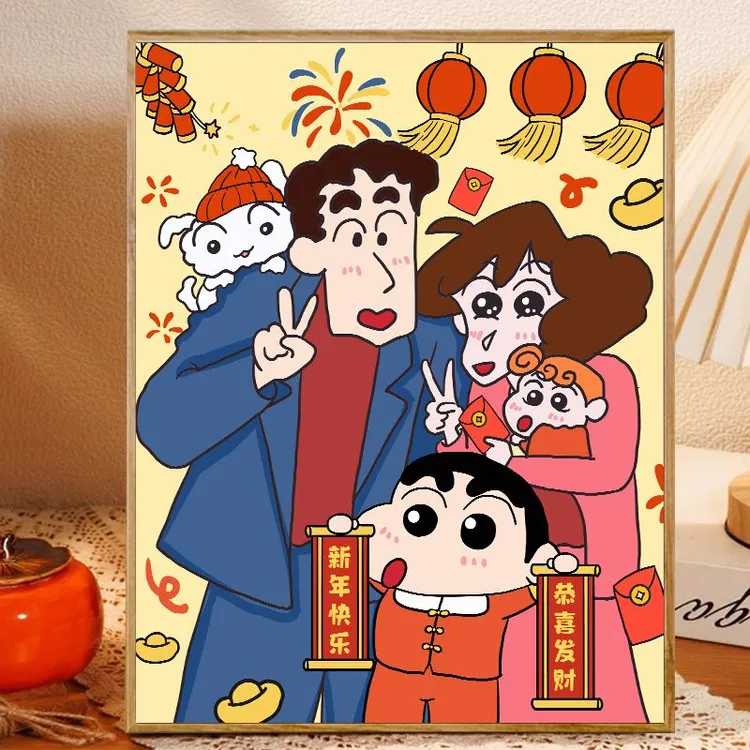 蜡笔小新diy数字油画填色画画哆啦A梦新年卡通丙烯画儿童手工礼物