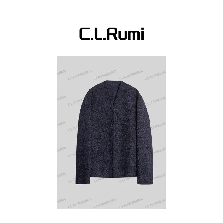 【Rumi精品】“费兰格”25秋冬休闲时尚宽松小立领毛边羊毛大衣7122wt
