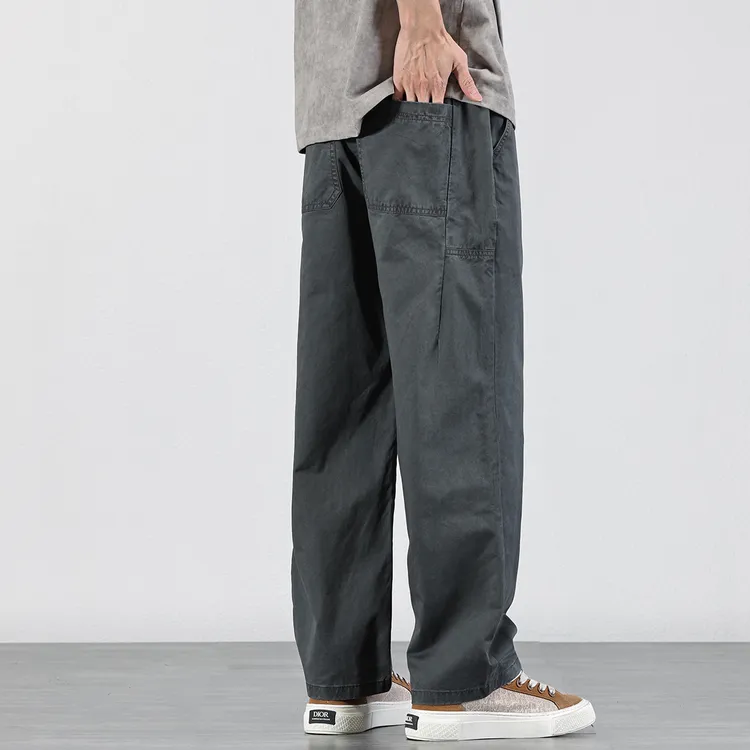 复古休闲裤男2025春夏新款纯棉宽松直筒长裤高街潮流阔腿拖地裤子