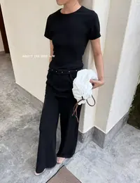 AB # 822#福 简约日常下摆钉珠打底上衣（衣长49）