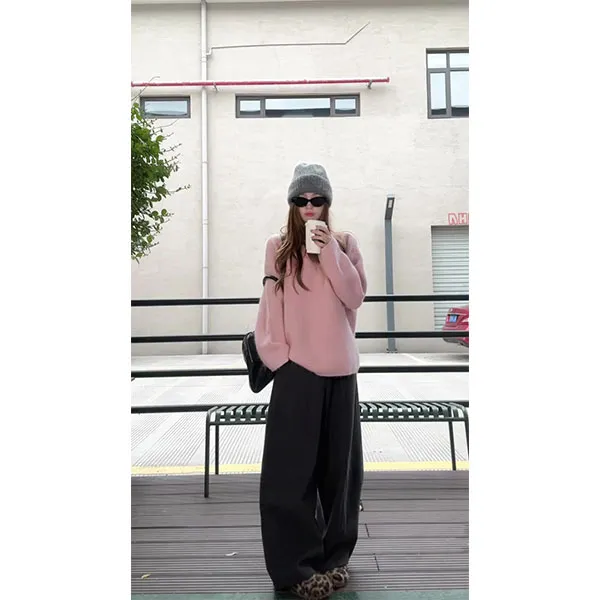 韩系软糯套头毛衣女2025新款秋冬季慵懒宽松上衣裤子外套套装女