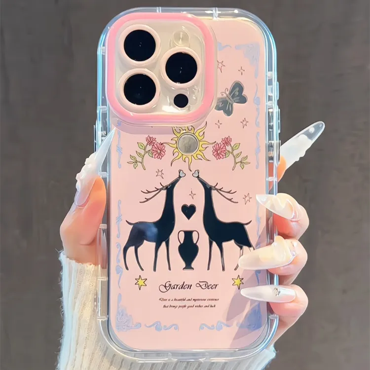 适用苹果iPhone16手机壳可爱彩色法式花园麋鹿奶油镜面mate60华为