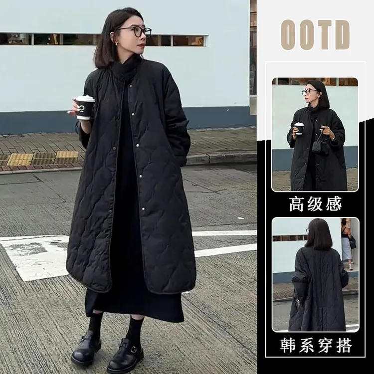 韩版时尚宽松简约小众设计感中长款菱格风衣外套女2025秋冬季新款