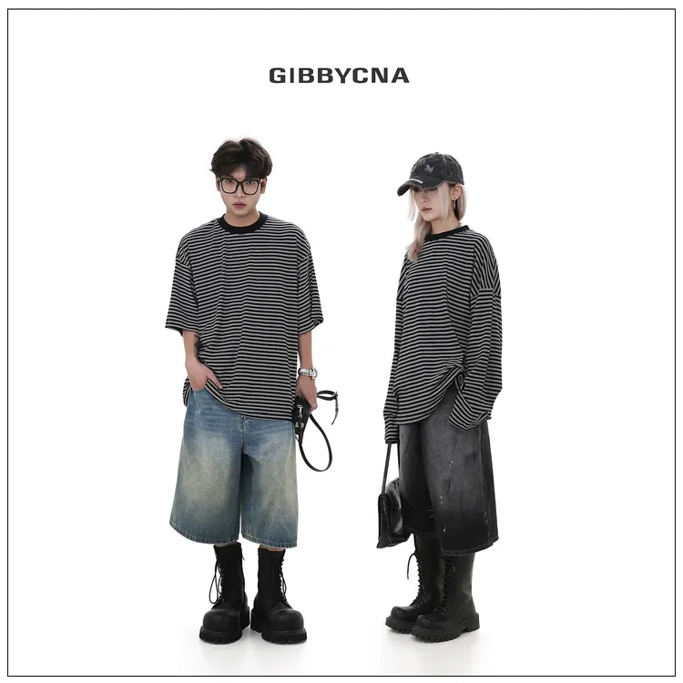 GBofficial*双版本经典条纹短袖/长袖T恤男女潮牌宽松休闲半袖tee